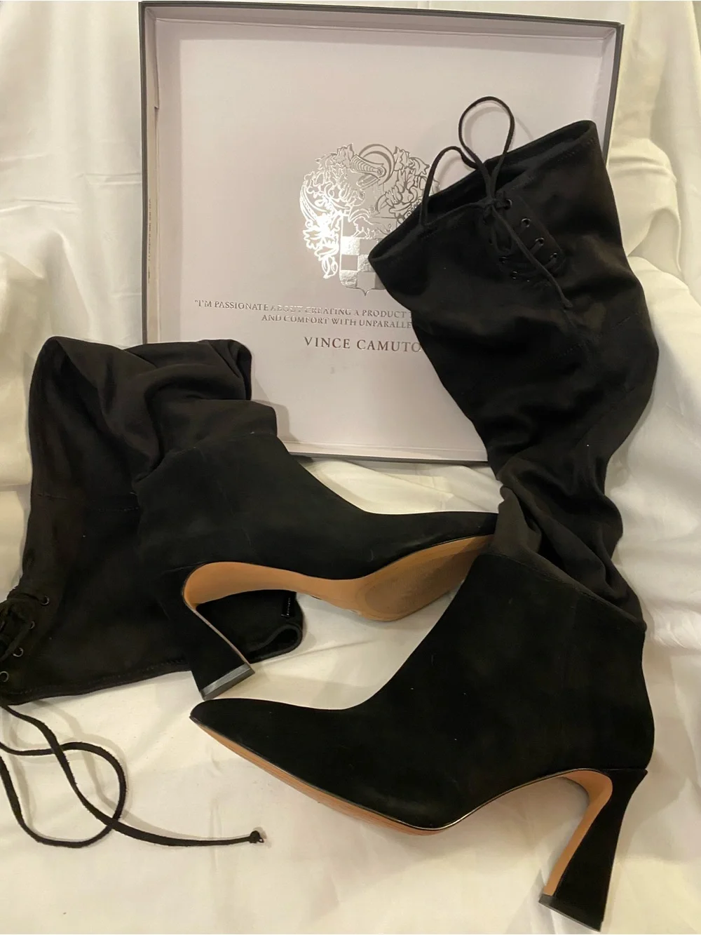 NIB Vince Camuto Tapala over the knee boot black suede 10 wide calf lace up